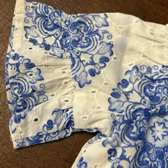 Janie and Jack Girl Blue & White Medallion Top New with Tags Size 18 - 24 months - Picture 8 of 9